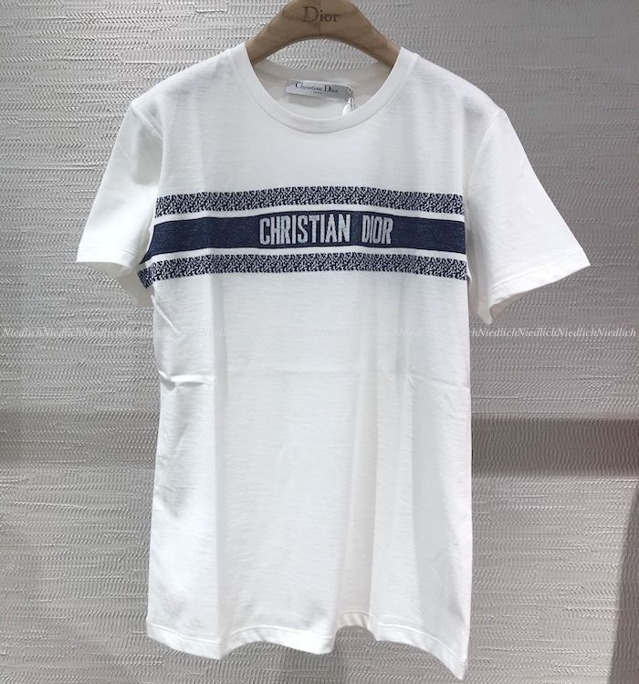 ☆Dior☆ロゴ入り♪コットンジャージー*Tシャツ*White×Navy 正規販売 ロゴTシャツ ホワイト×ネイビー DIOR Tシャツ/カットソー(半袖/袖なし)