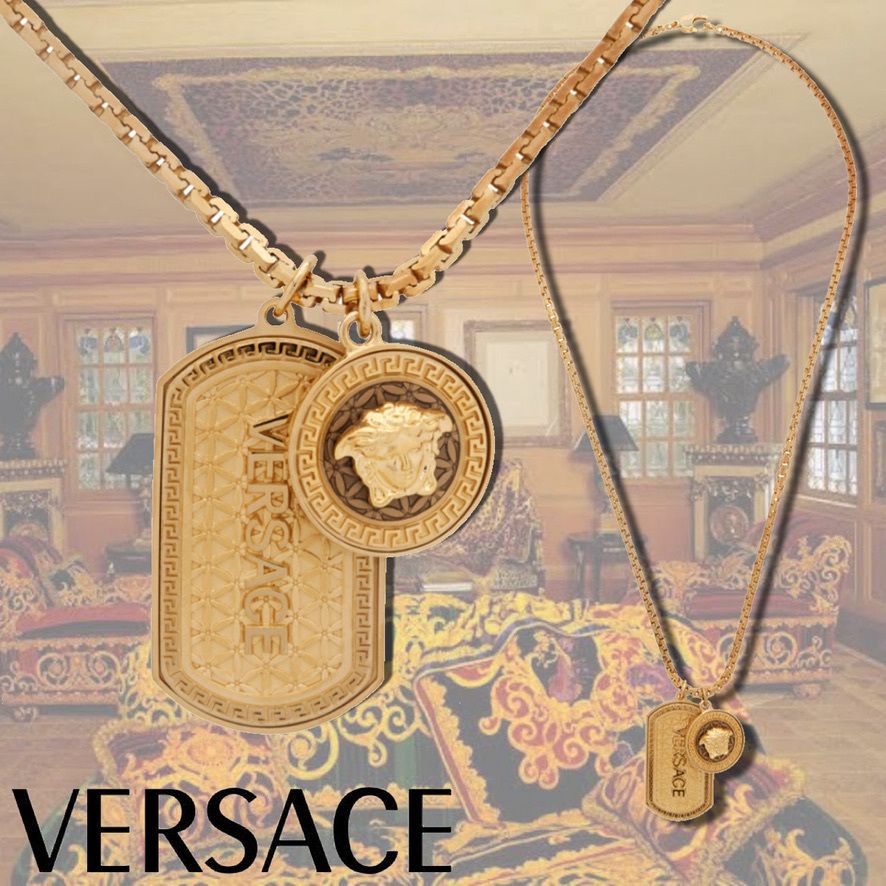 ◇VERSACE◇ゴールド ドッグタグ ロゴネックレス メドゥーサ 金 ...