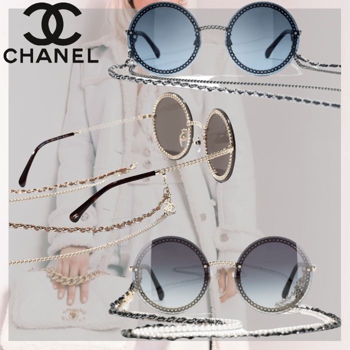 シャネル 】☆ラウンド シェイプ サングラス 2連グラスコード (CHANEL シャネル 】☆ラウンド シェイプ サングラス 2連グラスコード (CHANEL