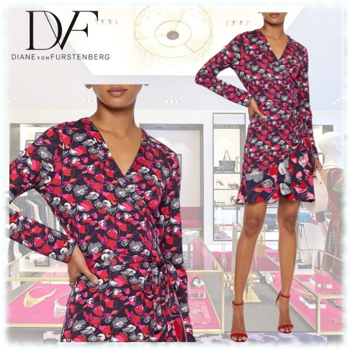売れ筋新商品 DVF ダイアン Avaya 上品 美ライン ラッフル ラップワンピース ワンピース 限定セール!DVF(ダイアン) 美ライン 花柄 ラップワンピース (DIANE von
