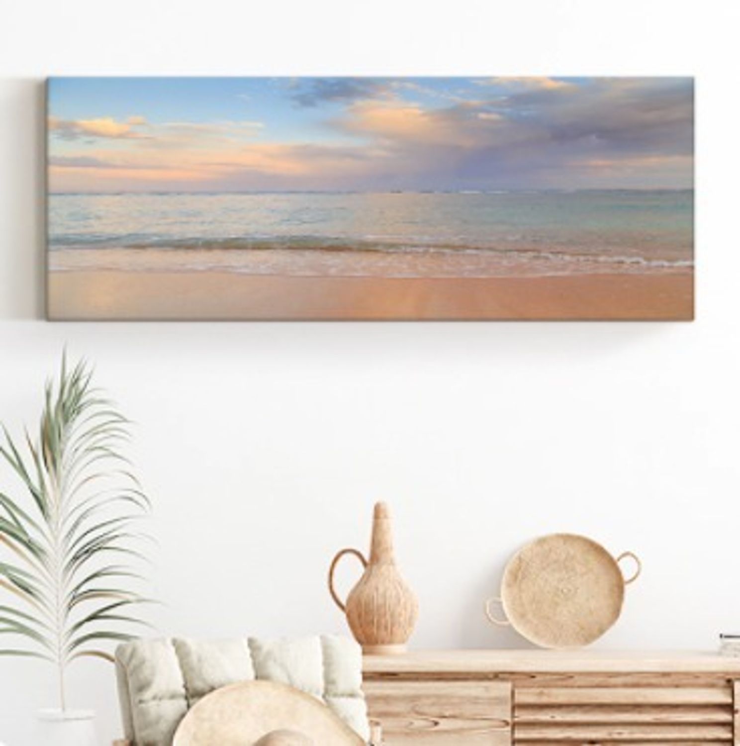 韓国インテリア ワイド キャンバス 額縁 パステル 夕焼け 海 キャンバスアート 絵画 Buyma