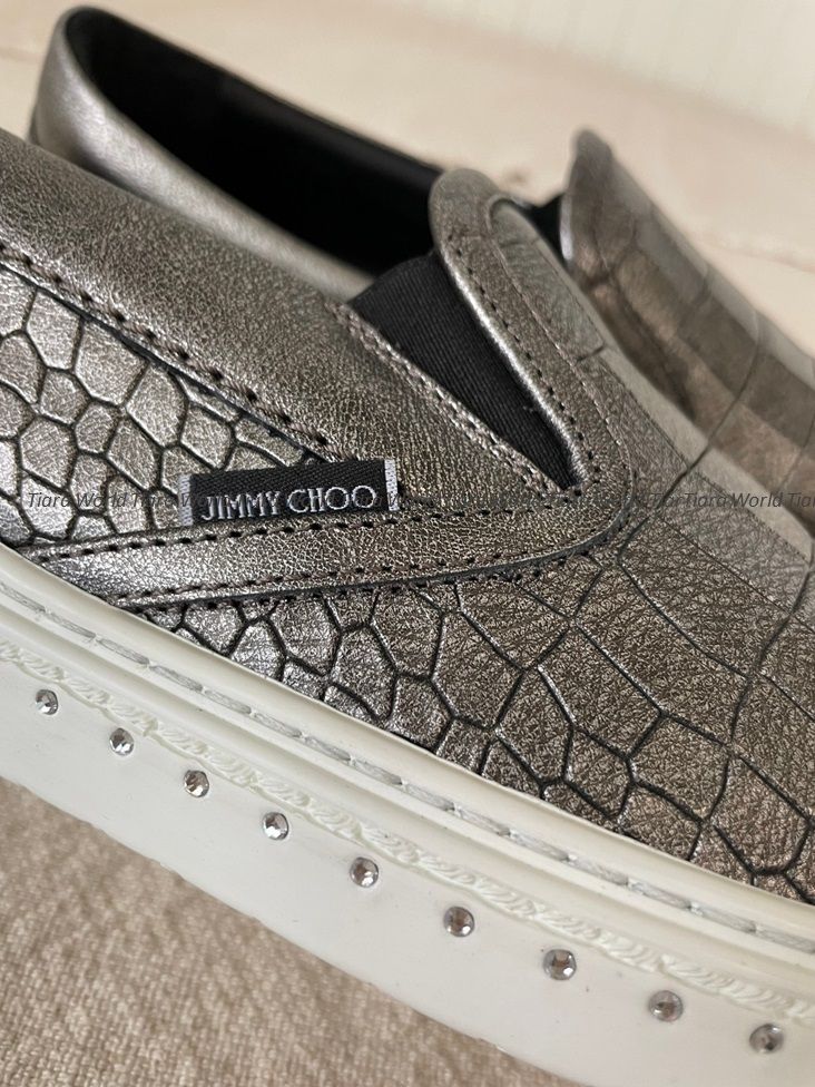VIP☆Jimmy Choo GROVE クロコダイル レザー スニーカーGunmetal