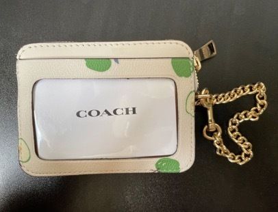 セールCoachアップルプリントジップカードケースチェーン財布