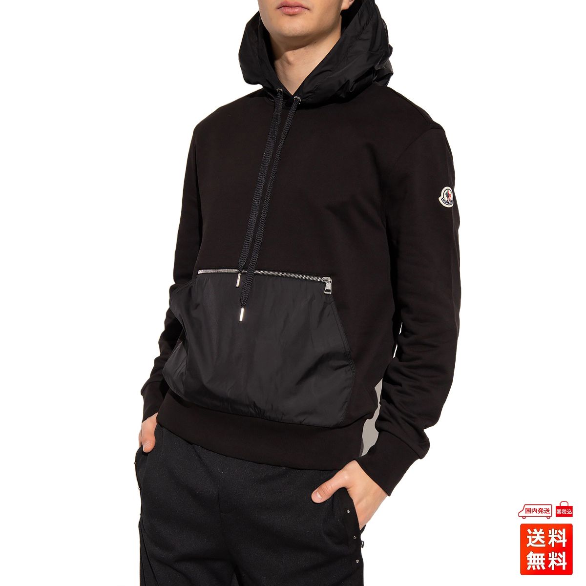 MONCLER モンクレール パーカー フーディー ロゴ 黒 白 ブラック