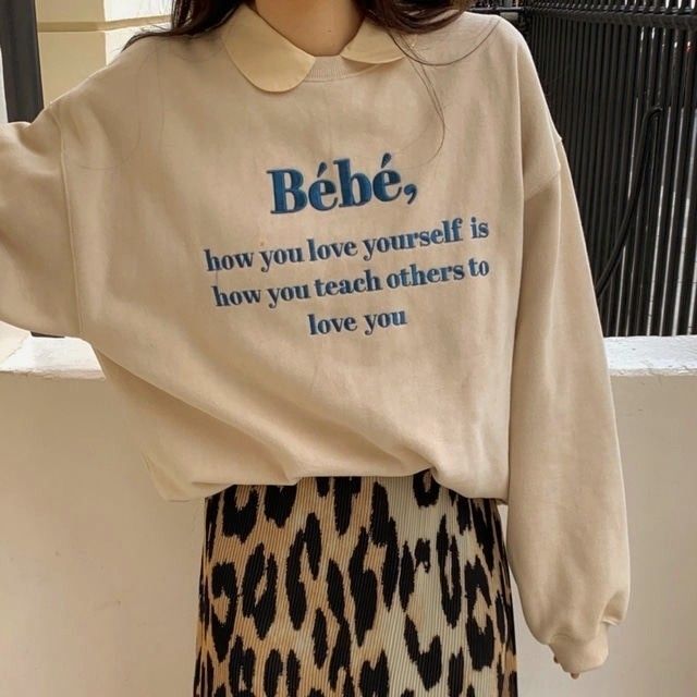 ル 年末のプロモーション トレーナー ロゴ 刺繍 bebe 韓国 おしゃれ カジュアル かわいい トレーナー+スウェット