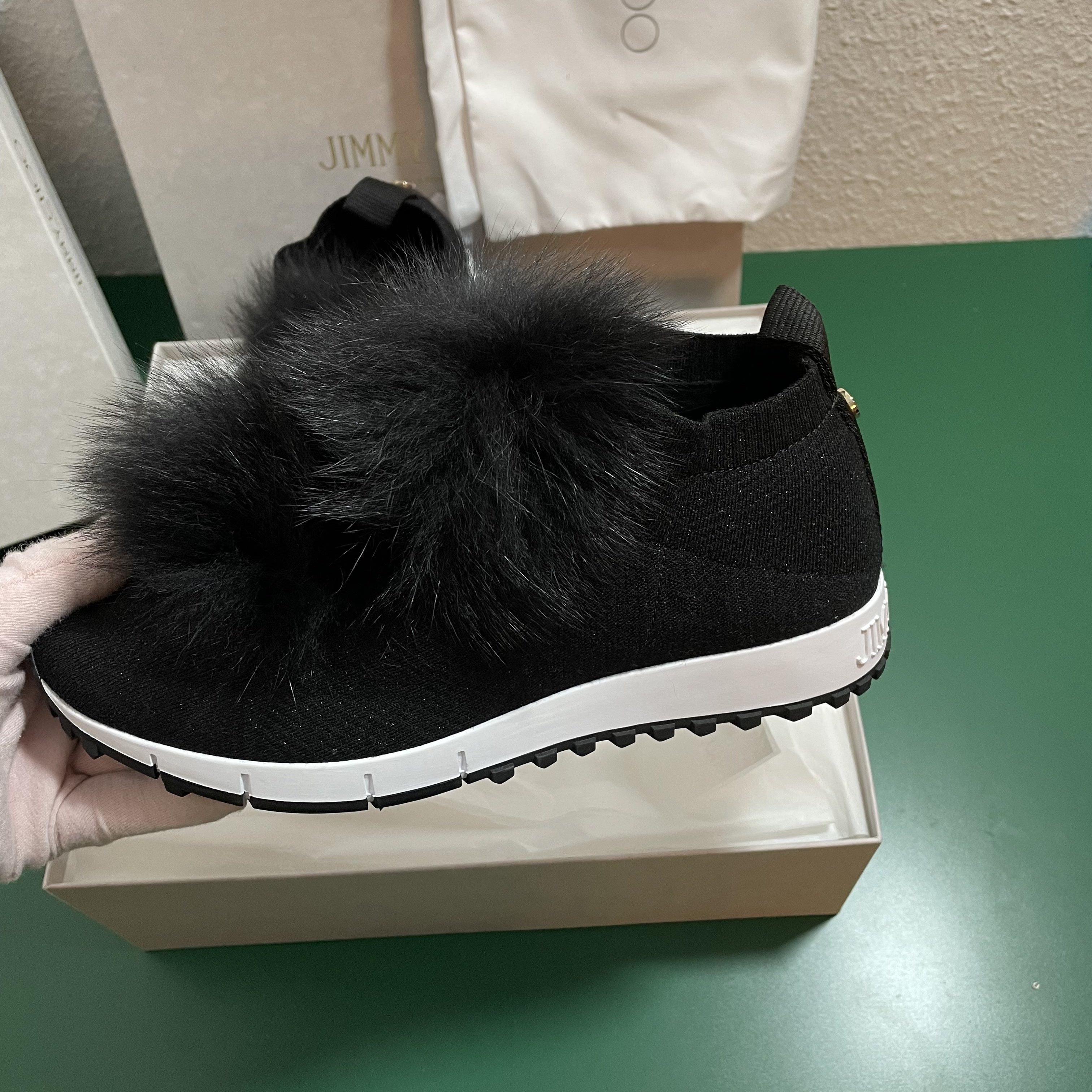 入手困難 JIMMY CHOO / NORWAY -KNITTED LUREX ファー付 (Jimmy Choo 新品アウトレット ジミーチュウ スニーカー 入手困難 スニーカー