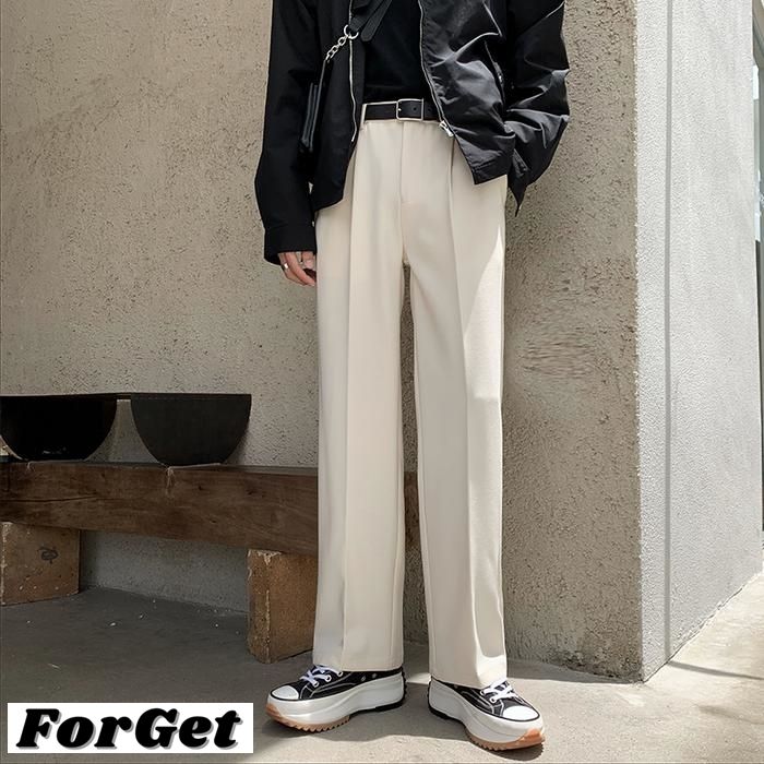 【韓国ファッション】スラックス タック ストレートパンツ 韓国 ワイド ストレート タック スラックス おしゃれ 上品