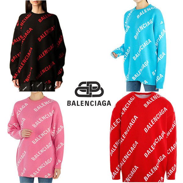 バレンシアガ☆BALENCIAGA ロゴ オールオーバー ニット☆ Blue バレンシアガ☆BALENCIAGA ロゴ オールオーバー ニット☆ Blue