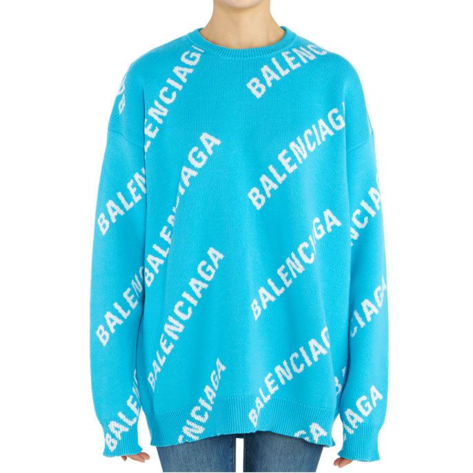 バレンシアガ☆BALENCIAGA ロゴ オールオーバー ニット☆ Blue バレンシアガ☆BALENCIAGA ロゴ オールオーバー ニット☆ Blue