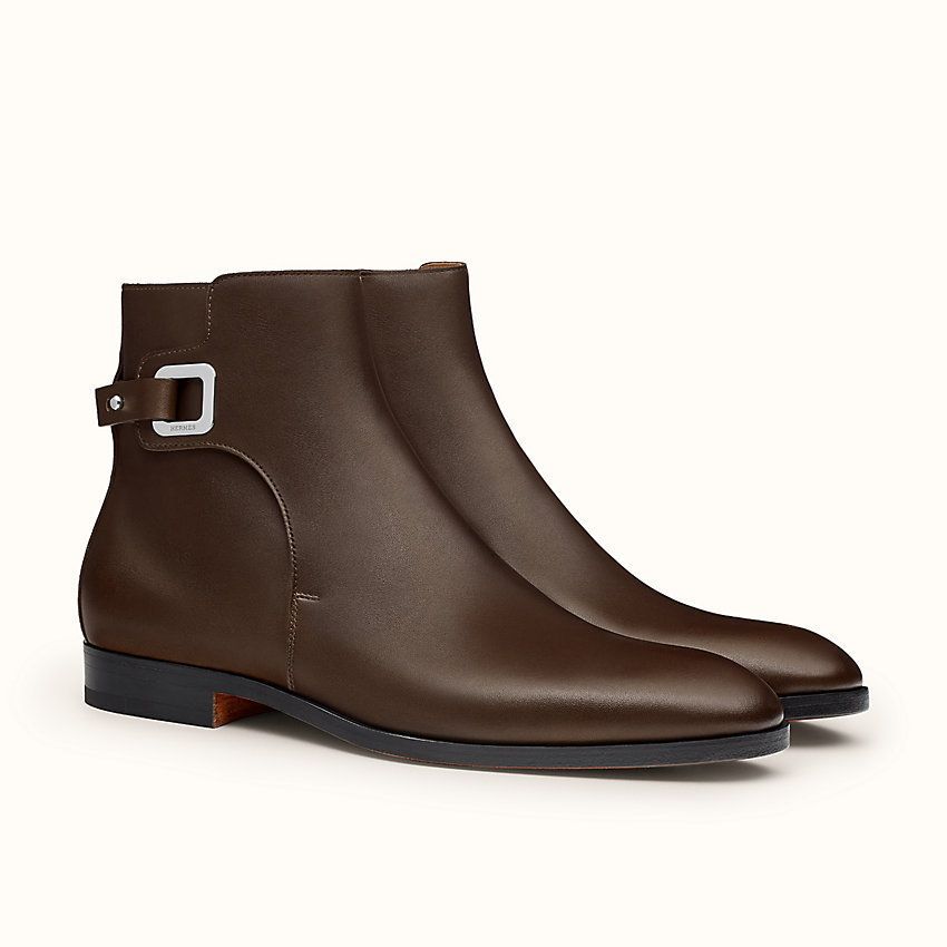 HERMES エルメス メンズ ショート ブーツ カーフ レザー 黒 茶色 HERMES エルメス メンズ ショート ブーツ カーフ レザー 黒 茶色