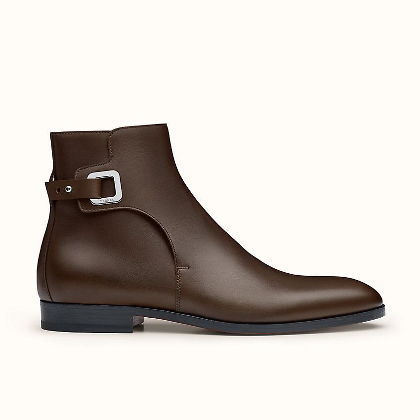 HERMES エルメス メンズ ショート ブーツ カーフ レザー 黒 茶色 HERMES エルメス メンズ ショート ブーツ カーフ レザー 黒 茶色