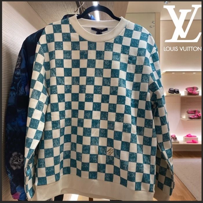 超爆安【Louis Vuitton】ダミエプリンテッドクルーネック スウェット 新作の LV ダミエプリンテッドクルーネック サイズXL スウェット