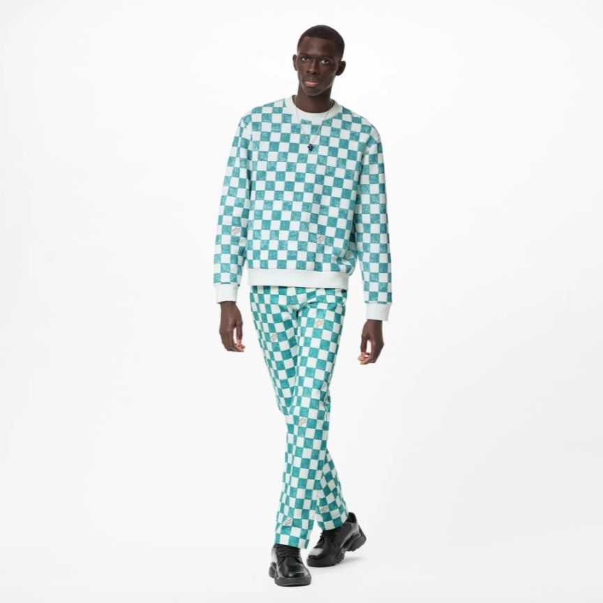☆人気☆ Louis Vuitton ダミエプリンテッドクルーネック (Louis 新作の LV ダミエプリンテッドクルーネック サイズXL スウェット