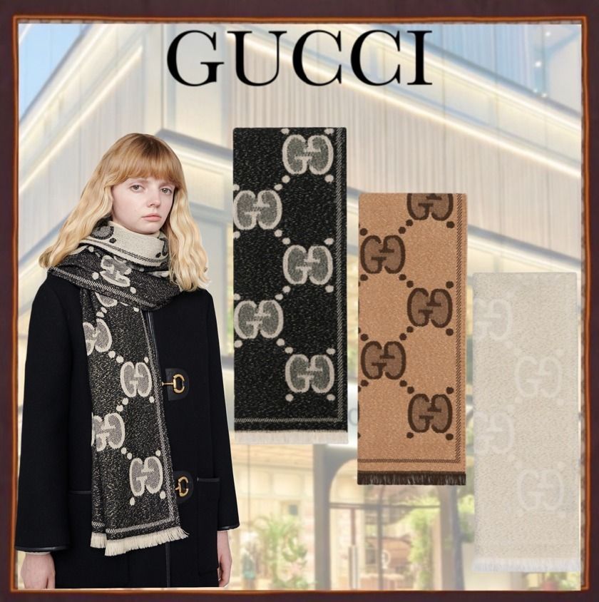 高質で安価 GUCCI GG GUCCI グッチ マフラー スカーフ GGウール ウール