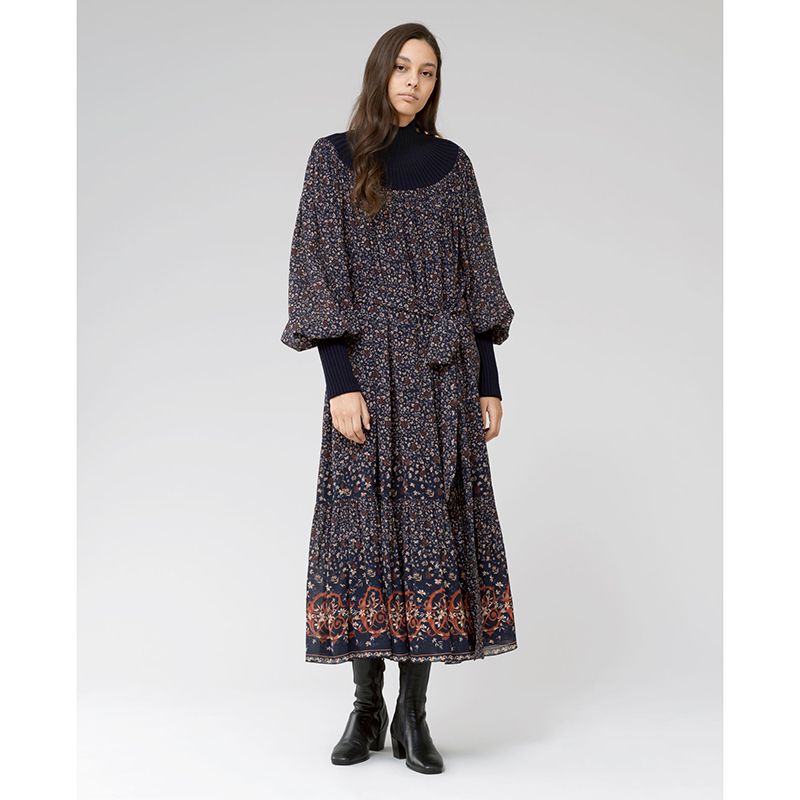 ◇Chloe 21SS 最新作◇ハイネック シルクロングドレス◇Navy◇ (Chloe ◇Chloe 21SS 最新作◇ハイネック シルクロングドレス◇Navy◇ (Chloe