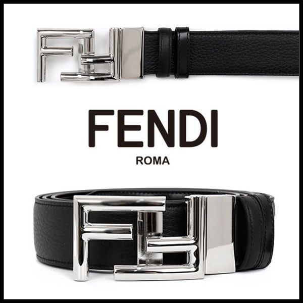 ☆FENDI☆ ブラック ロゴ レザーベルト 正規品 (FENDI/ベルト) 7C0344