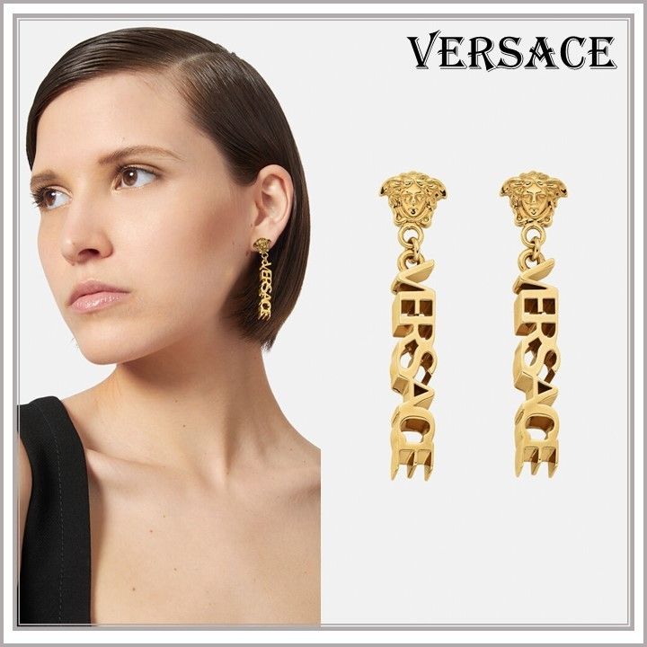 海外ブランドアウトレット通 関税込】新作◇VERSACE ヴェルサーチェ◇ロゴ ドロップ ピアス アクセサリー