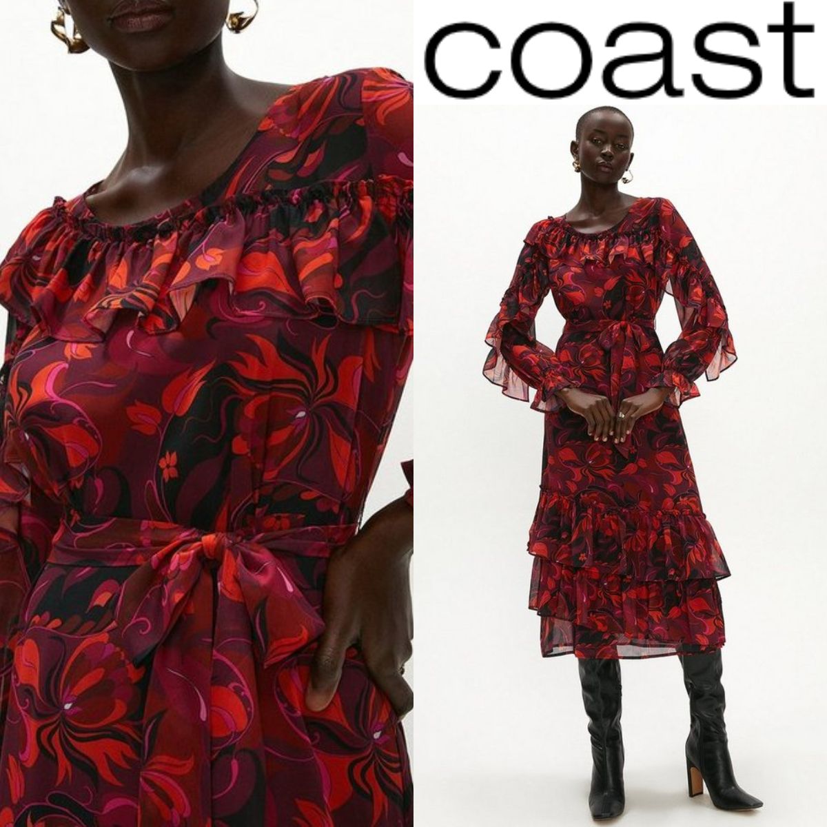 Coast*フリルディテール プリントミディワンピース (Coast/ワンピース ...
