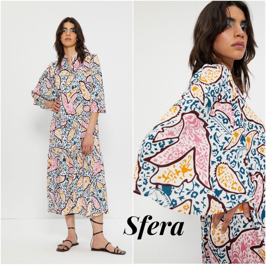 スペイン☆Sfera☆注目オシャレ映え 大人アートなミディワンピ