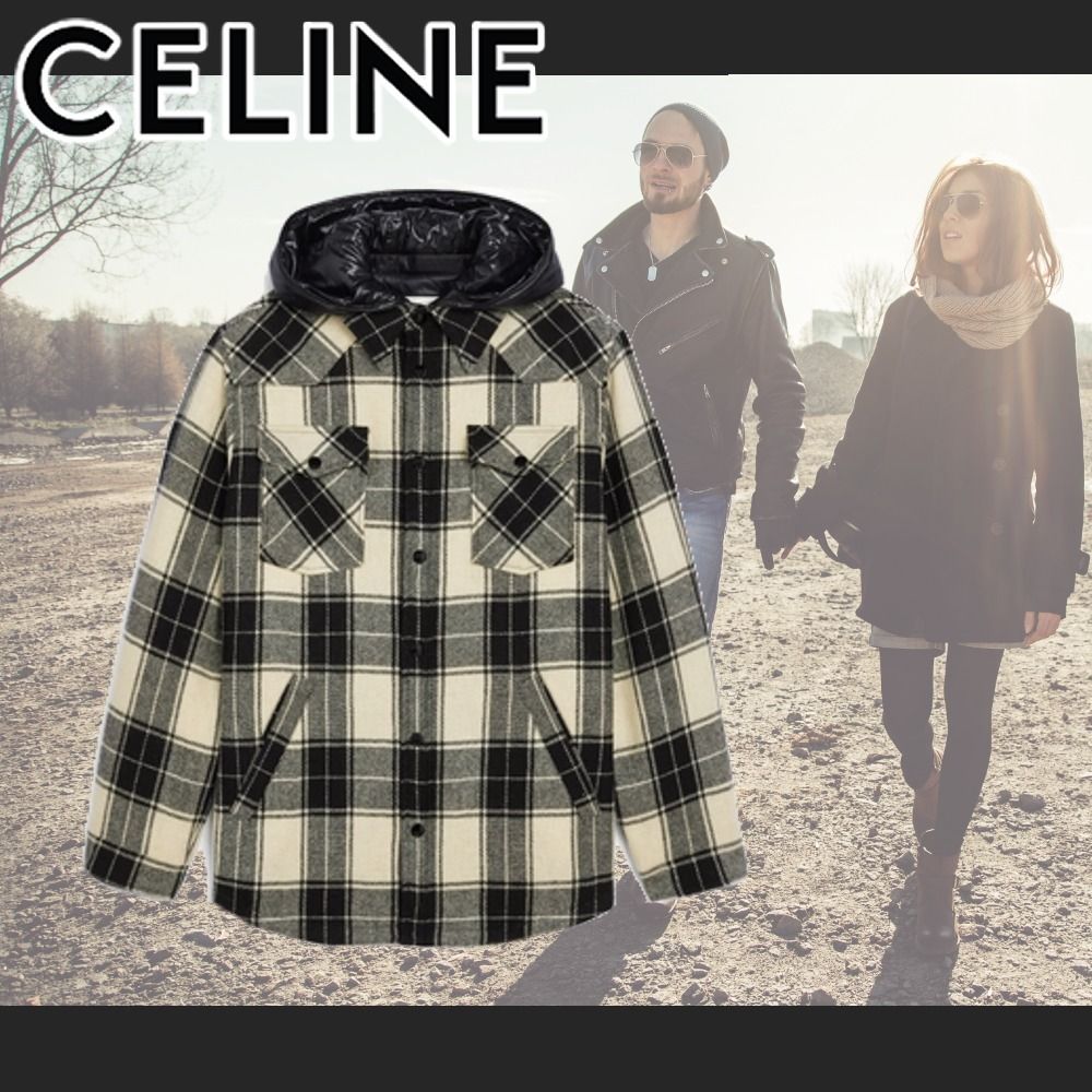 セリーヌ ウール タータンチェック フード付きオーバーシャツ (CELINE セリーヌ ウール タータンチェック フード付きオーバーシャツ (CELINE