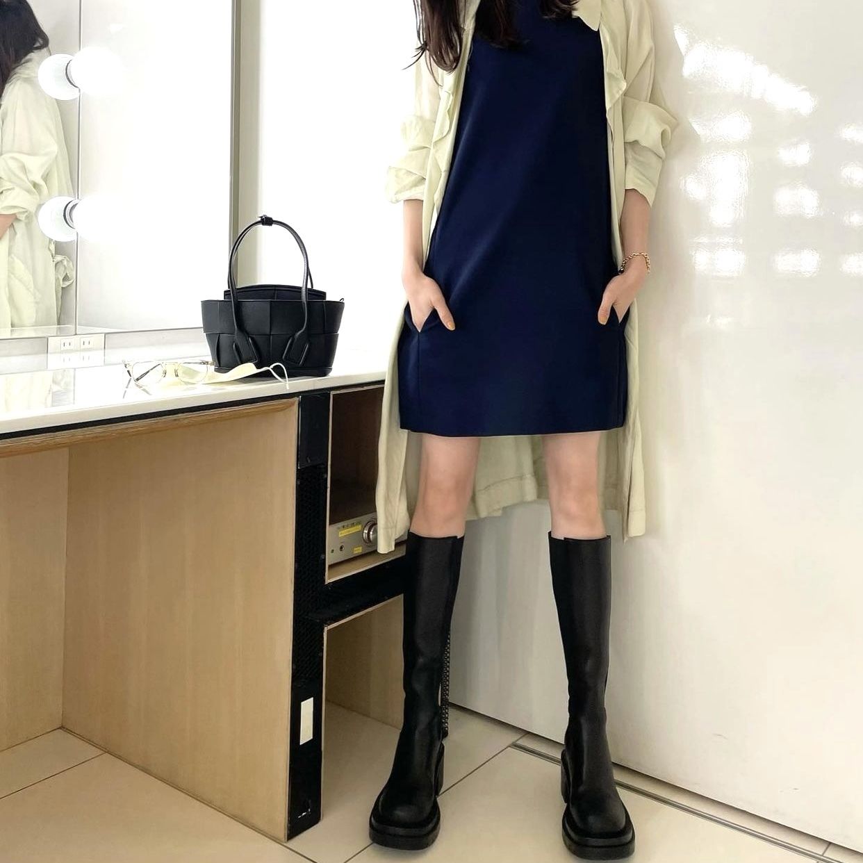 芸能人にも大人気♪ボッテガ BV ラグ ハイチェルシーブーツ 膝丈 ...
