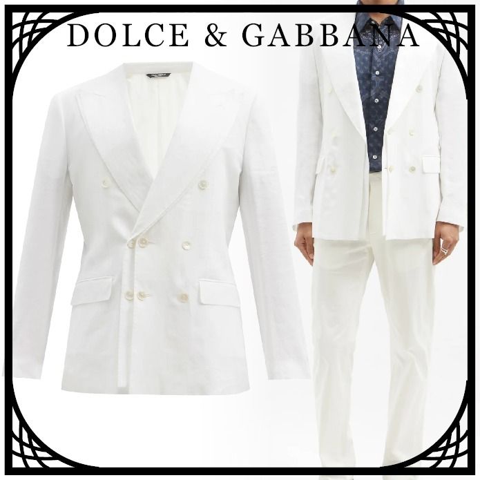 在庫わずか】DOLCE & GABBANA リネンダブルジャケット関税なし (Dolce 最上の品質な DOLCE&GABBANA ホワイト 麻 テーラードジャケット SICILIA テーラードジャケット