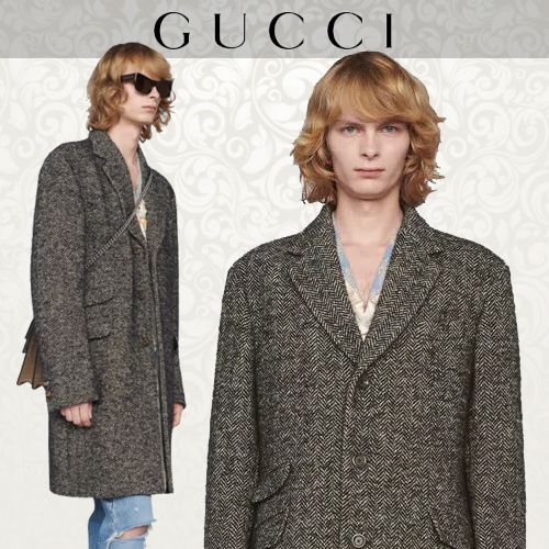 21AW GUCCIグッチ ブラッシュウールブレンド ヘリンボーンコート ...