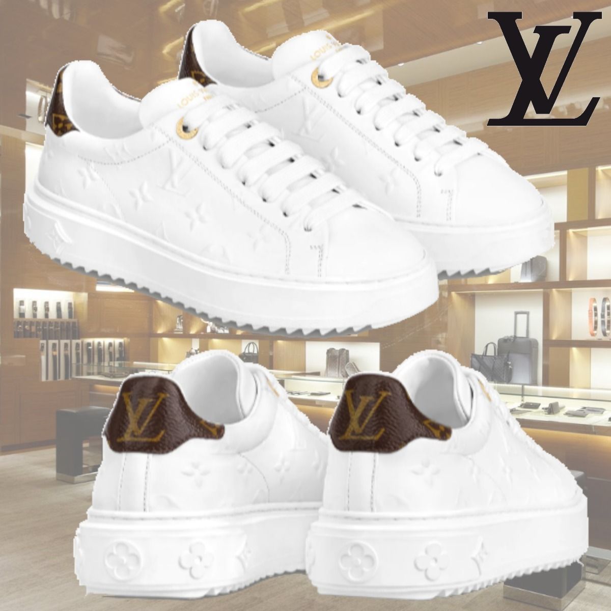 希少ルイヴィトン タイムアウト・ラインスニーカー モノグラム白 ハッピープライス LOUIS スニーカー タイムアウト・ライン VUITTON スニーカー