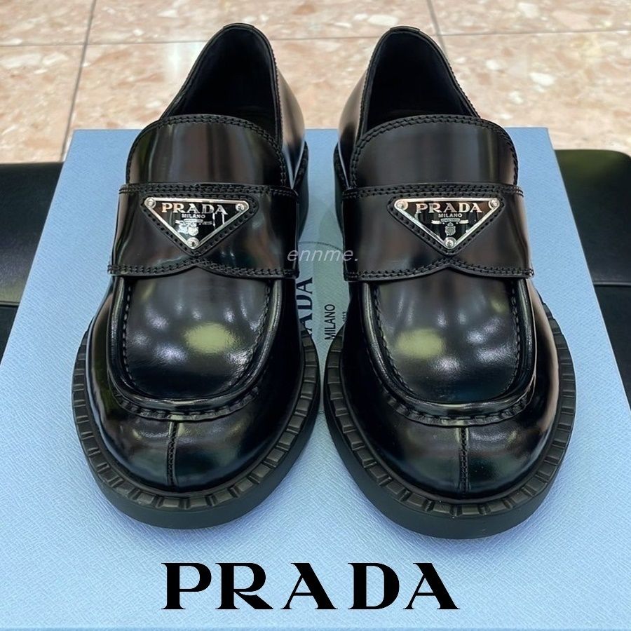 PRADA】 プラダ チョコレート ブラッシュドレザー ローファー (PRADA PRADA】 プラダ チョコレート ブラッシュドレザー ローファー (PRADA