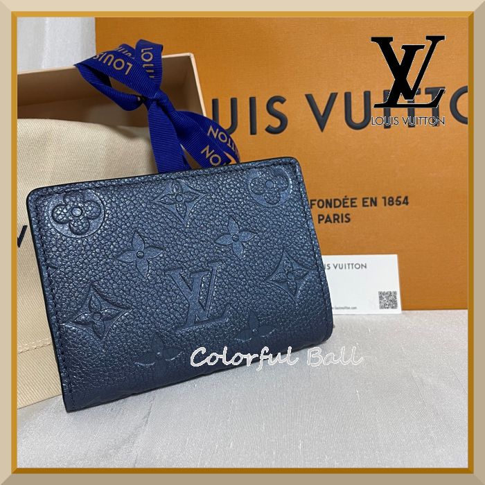 ルイ ヴィトン LOUIS VUITTON ポルトフォイユ クレア モノグラム アンプラント 二つ折り財布 M80943 ネイビーブルーS