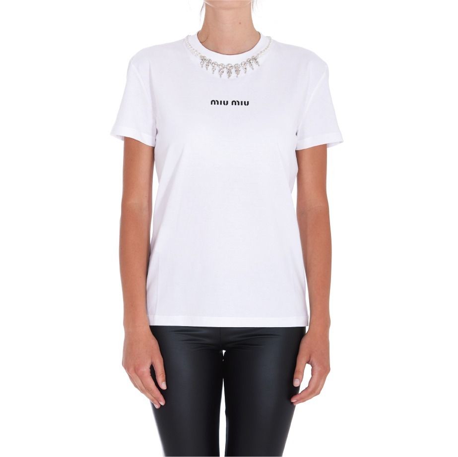 新品 ミュウミュウ miumiu ロゴ Tシャツ ホワイト 安い大人気 【新品】ミュウミュウ miumiu Tシャツ ホワイト ロゴ Tシャツ/カットソー(半袖/袖なし)
