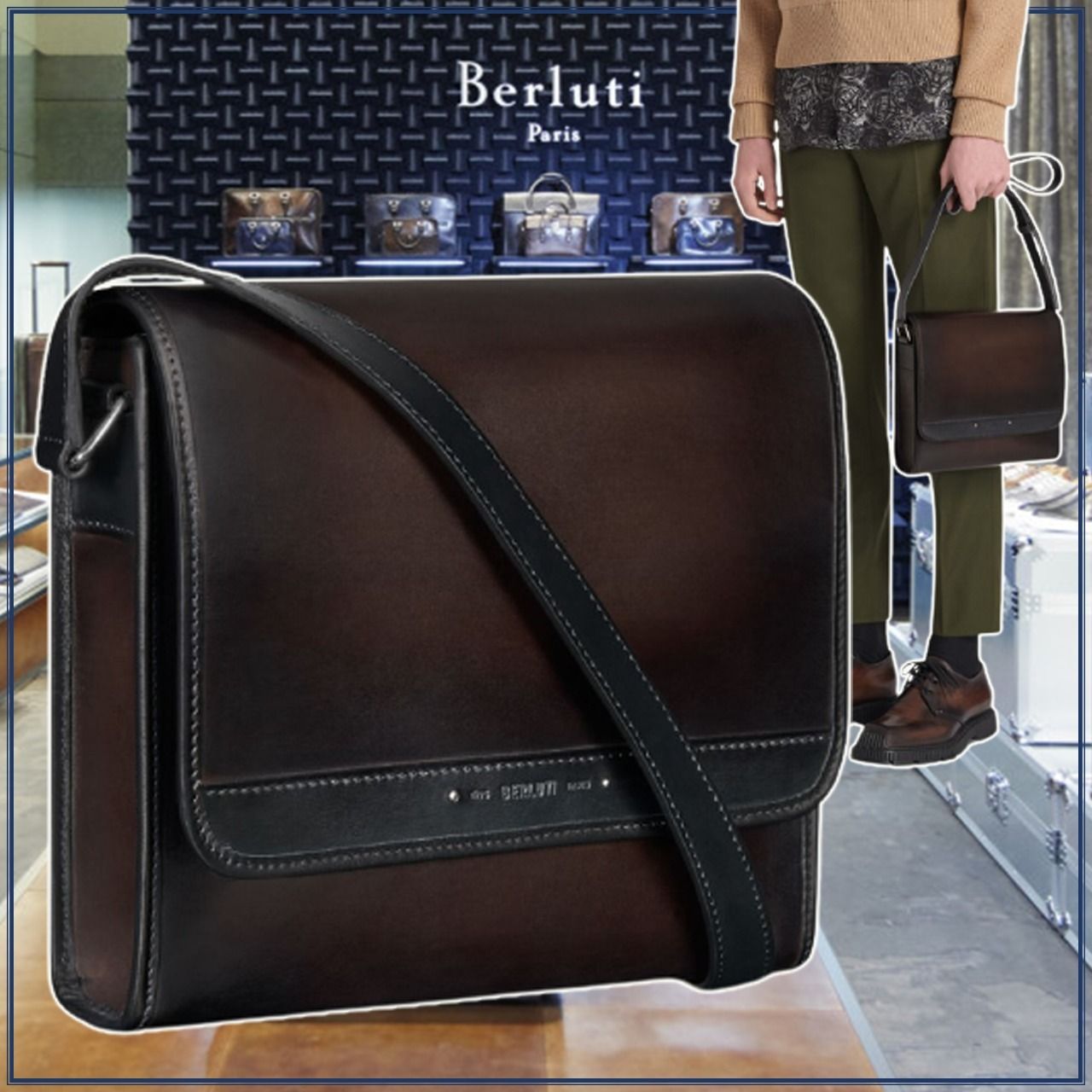 すぐ届く☆BERLUTI レザー メッセンジャーバッグ ショルダー (Berluti すぐ届く☆BERLUTI レザー メッセンジャーバッグ ショルダー (Berluti