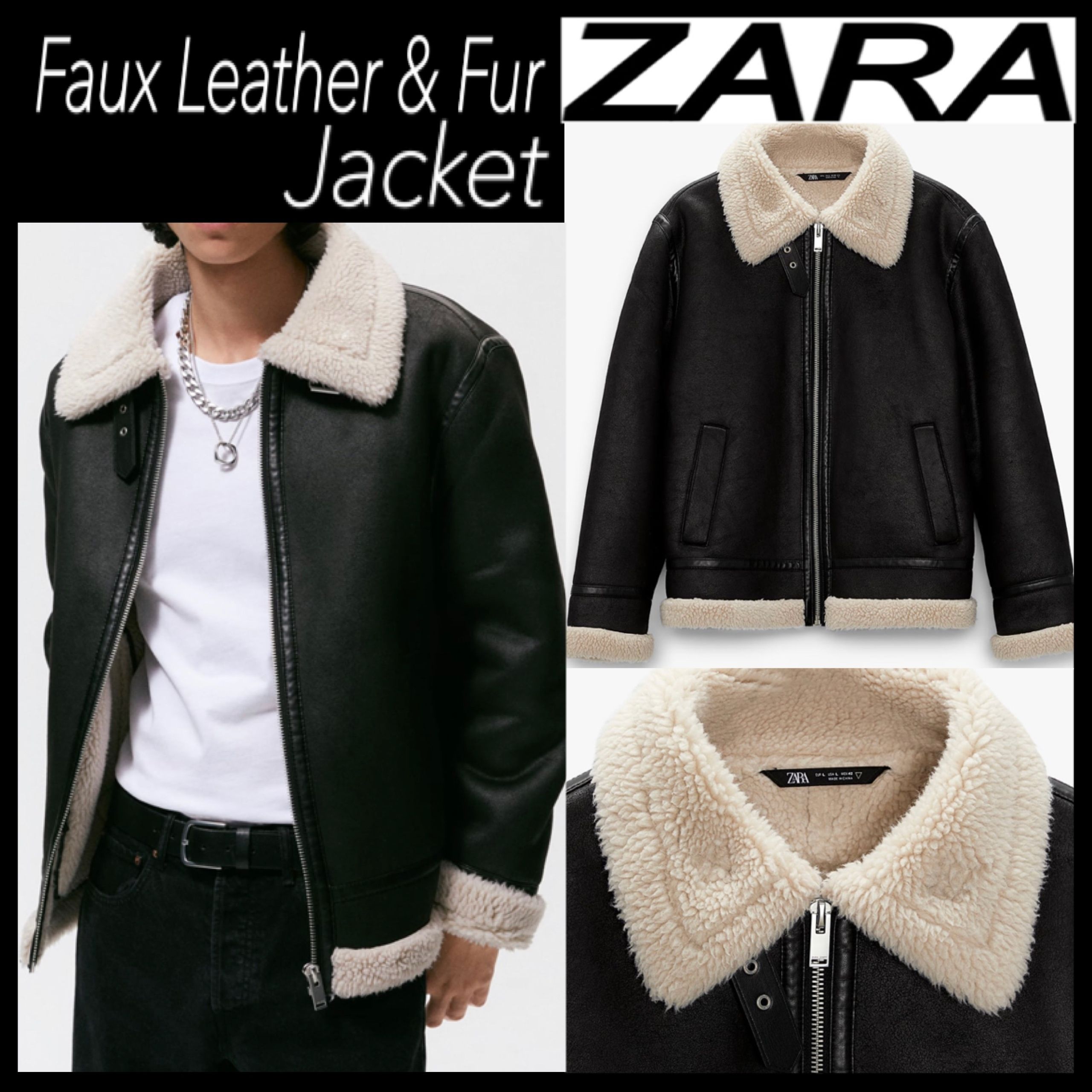 ZARA ザラ ボア ムートン フェイク ライダースレザー ジャケット ZARA ザラ ボア ムートン フェイク ライダースレザー ジャケット