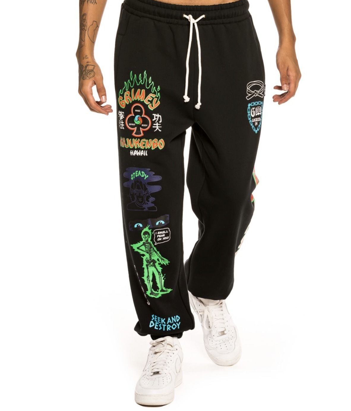【即発送可能】 GRIMEY*Destroy All Fear グラフィックプリントスウェットパンツ スウェットパンツ GRIMEY*Destroy All Fear グラフィックプリントスウェットパンツ