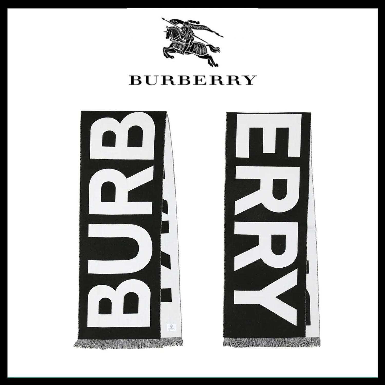 モノトーンで合わせやすい【BURBERRY】ロゴスカーフマフラー (Burberry