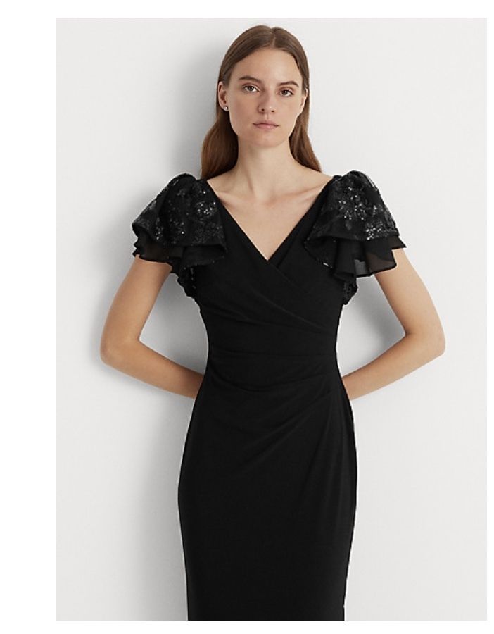 Ralph Lauren フォーマルドレス フリル袖 BLACK (Ralph Lauren