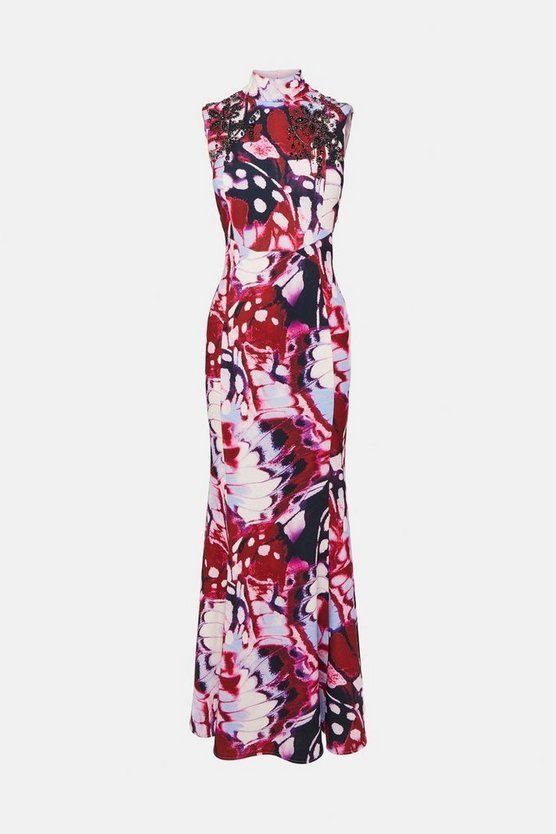 KAREN MILLEN】蝶柄クリスタルバックオープンドレス 関税込 (Karen KAREN MILLEN】蝶柄クリスタルバックオープンドレス 関税込 (Karen