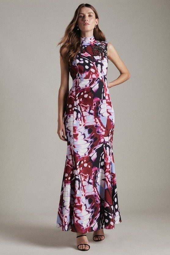 KAREN MILLEN】蝶柄クリスタルバックオープンドレス 関税込 (Karen KAREN MILLEN】蝶柄クリスタルバックオープンドレス 関税込 (Karen