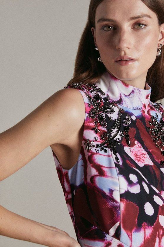 KAREN MILLEN】蝶柄クリスタルバックオープンドレス 関税込 (Karen KAREN MILLEN】蝶柄クリスタルバックオープンドレス 関税込 (Karen