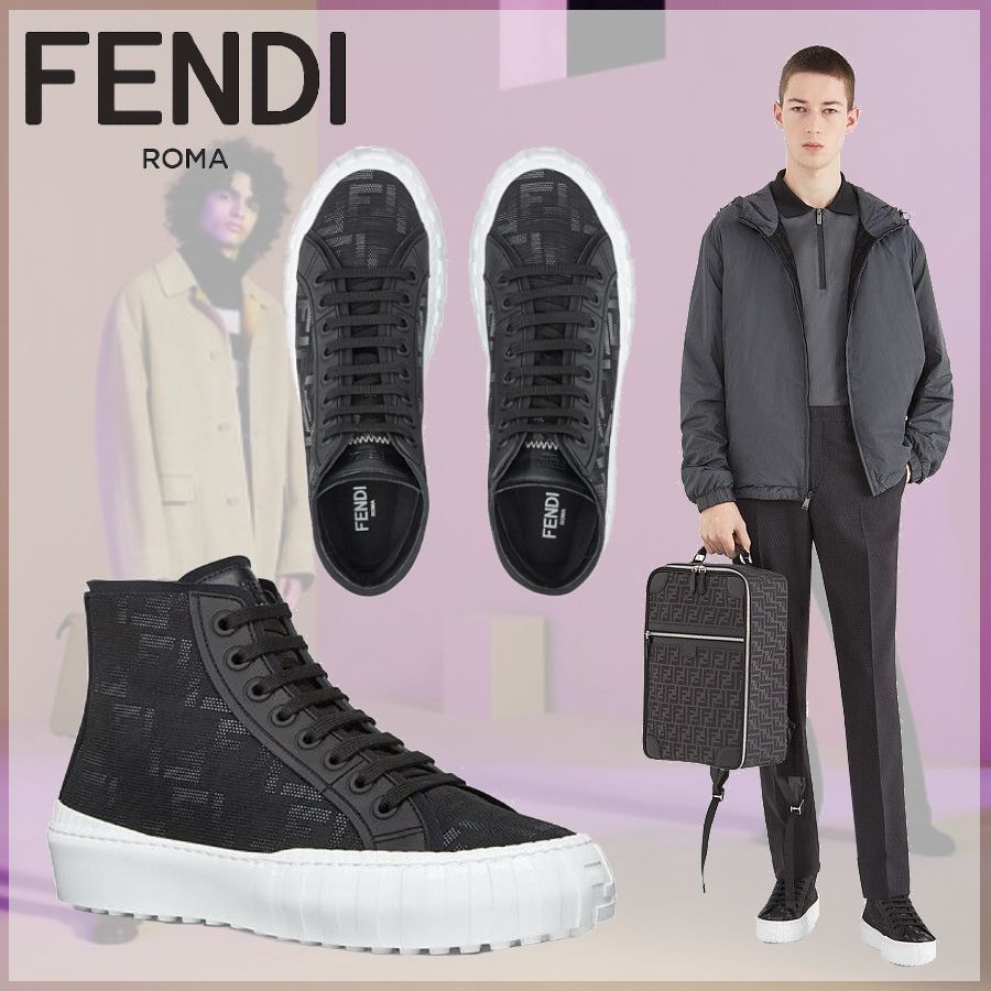 フェンディ スニーカー ハイトップ FFフラッシュ RE NYLON 黒 (FENDI