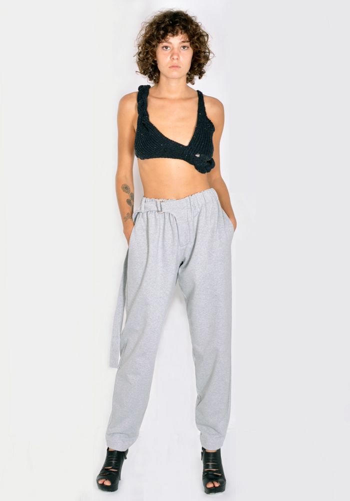 VEJAS MAKSIMAS 2078 BELTED SWEAT JERSEY PANTS GREY MELANGE (VEJAS