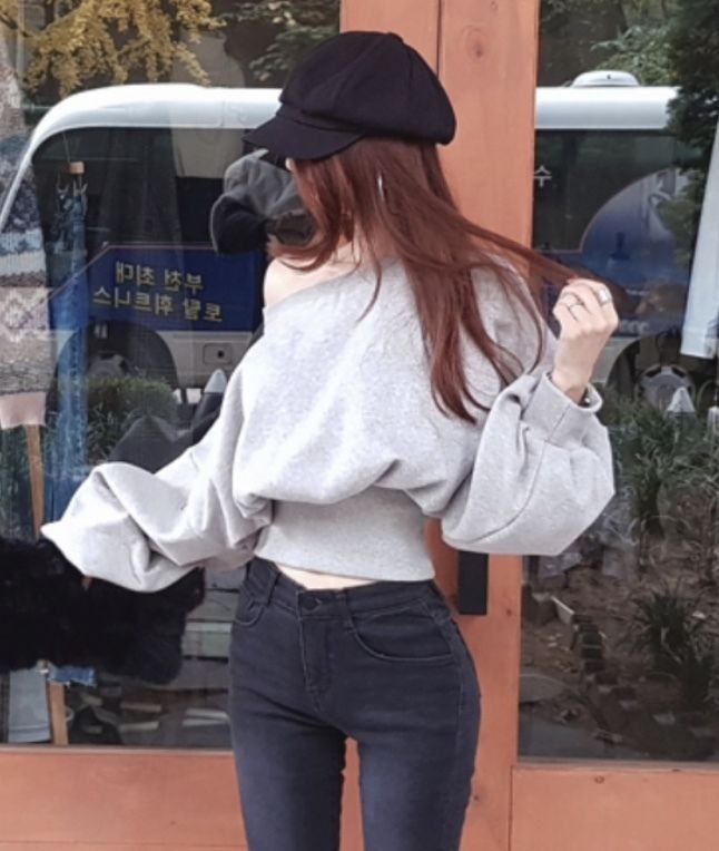 ショート丈トップス ボリューム袖 バックZip ルーズ SALE 韓国 激安通販人気 ショート丈トップス♡ チュニック