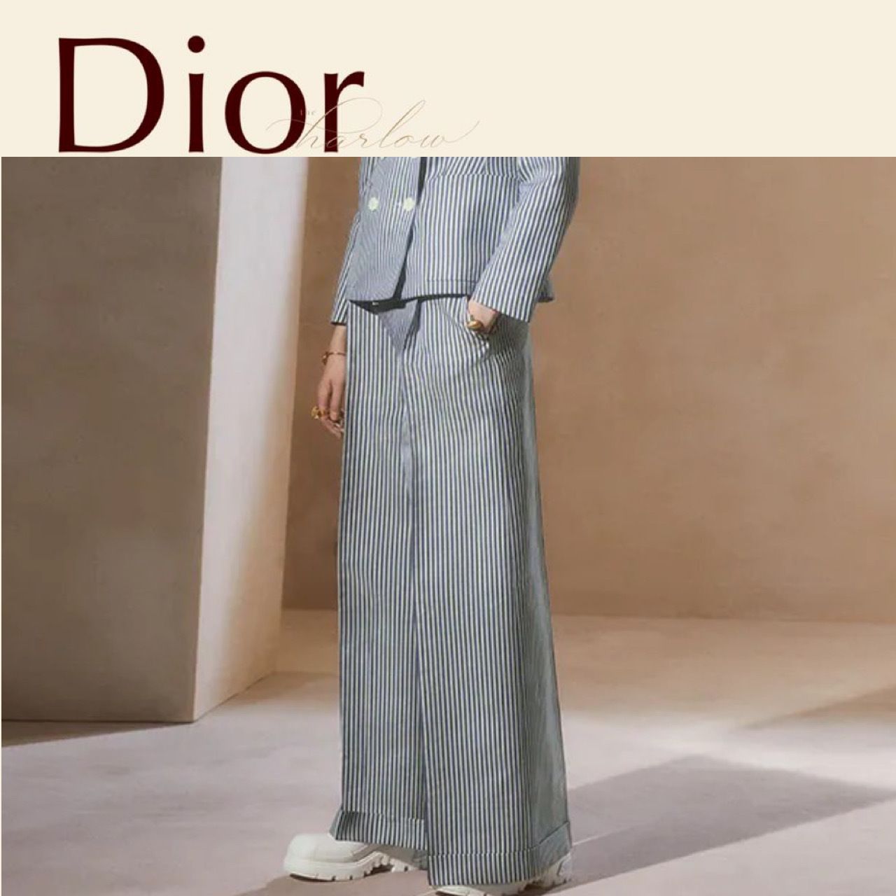 DIOR CD ロゴ パンツ フレア ストライプ 青 女 プレタ 送料込み (Dior ...