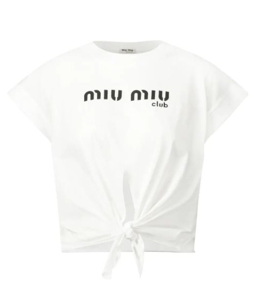 ミュウミュウ☆ロゴ コットン クロップトップ (MiuMiu/Tシャツ 安い大人気 【新品】ミュウミュウ miumiu Tシャツ ホワイト ロゴ Tシャツ/カットソー(半袖/袖なし)