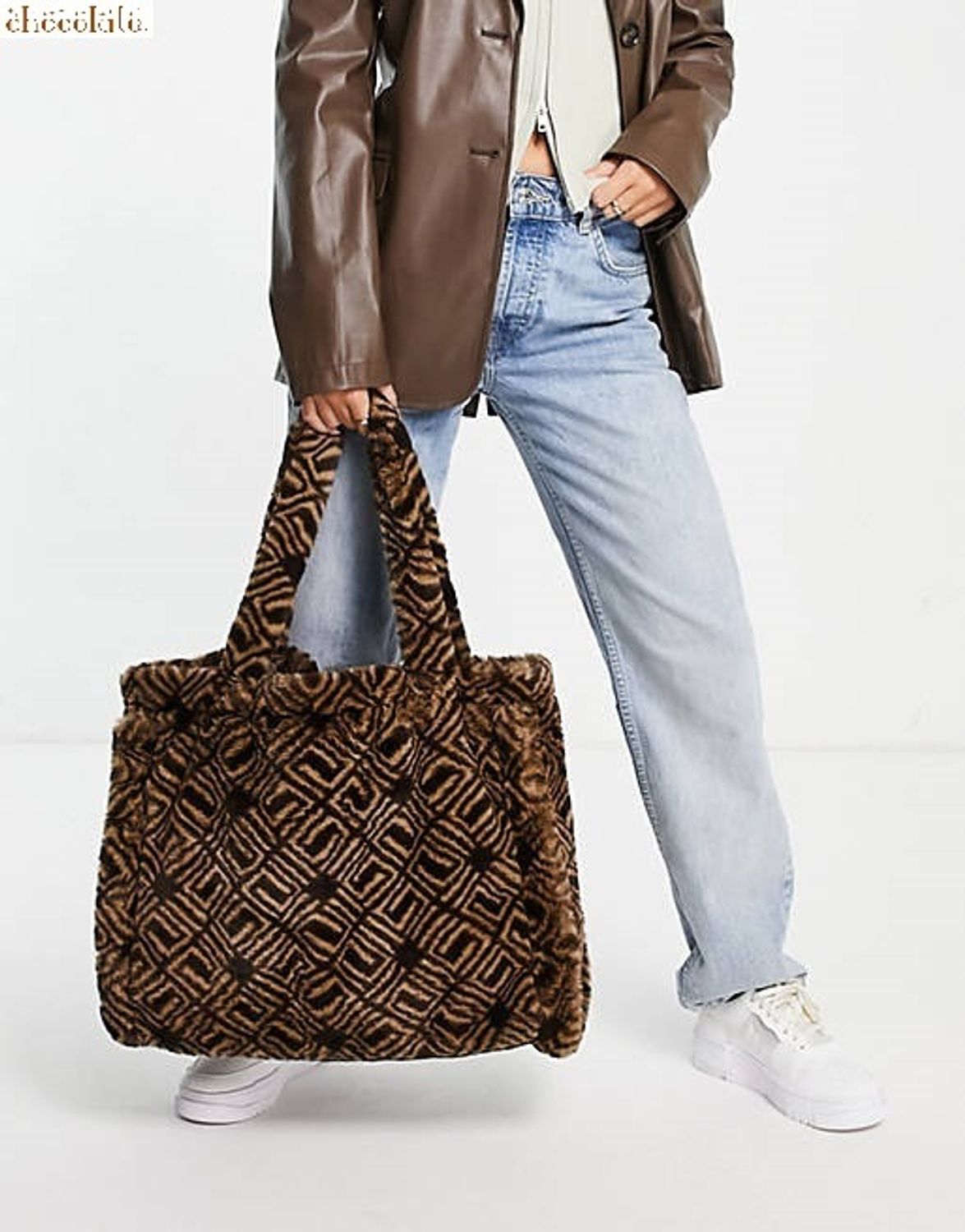 Asos モノグラムフェイクファートートバッグ Brown Asos トートバッグ Buyma