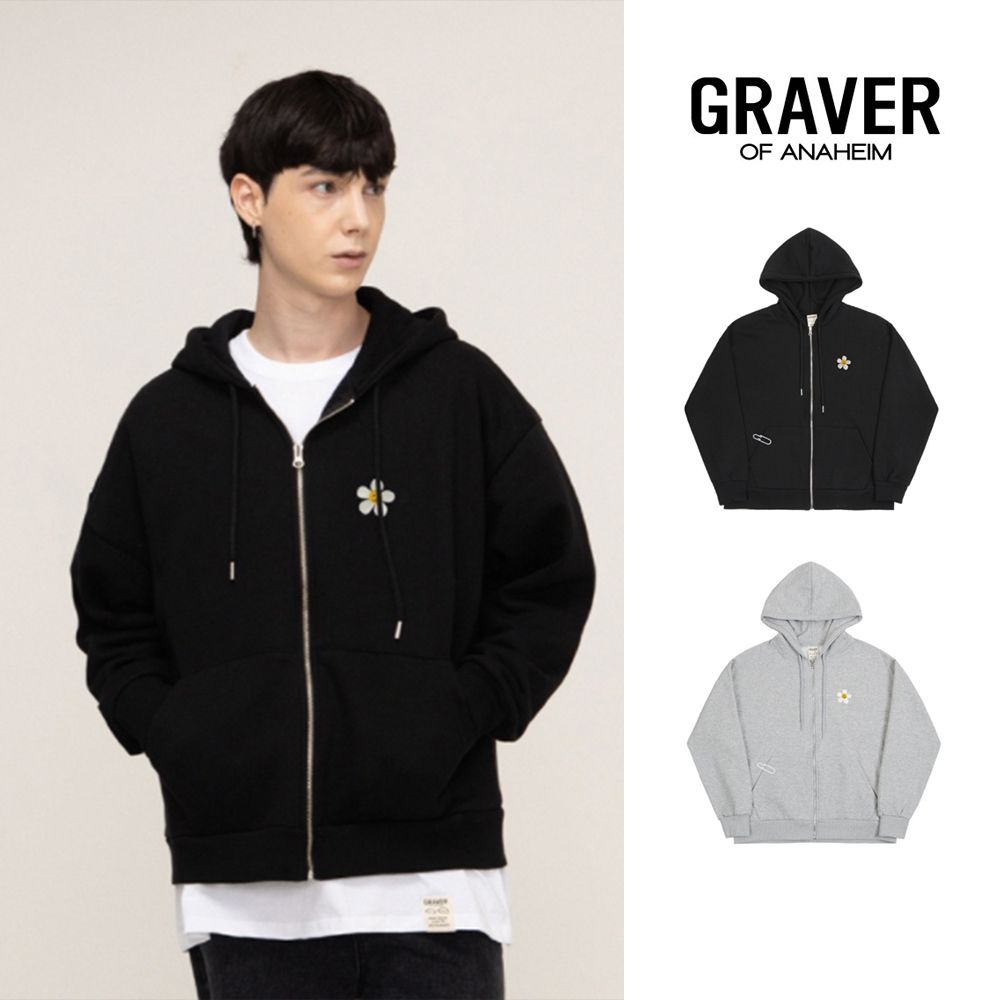 【GRAVER】Flower Dot Embroidery White Clip Hoodie GRAVER】Flower Dot Embroidery White Clip Hooded Jacket