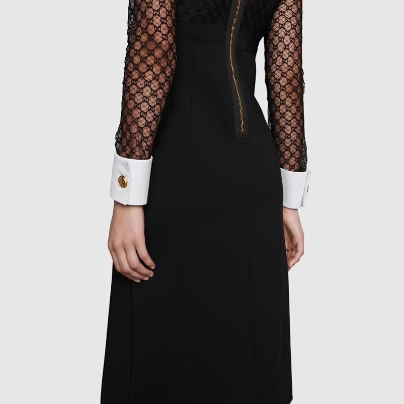 GUCCI グッチ☆ GG embroidered tulle dress ワンピース 襟付き (GUCCI ...