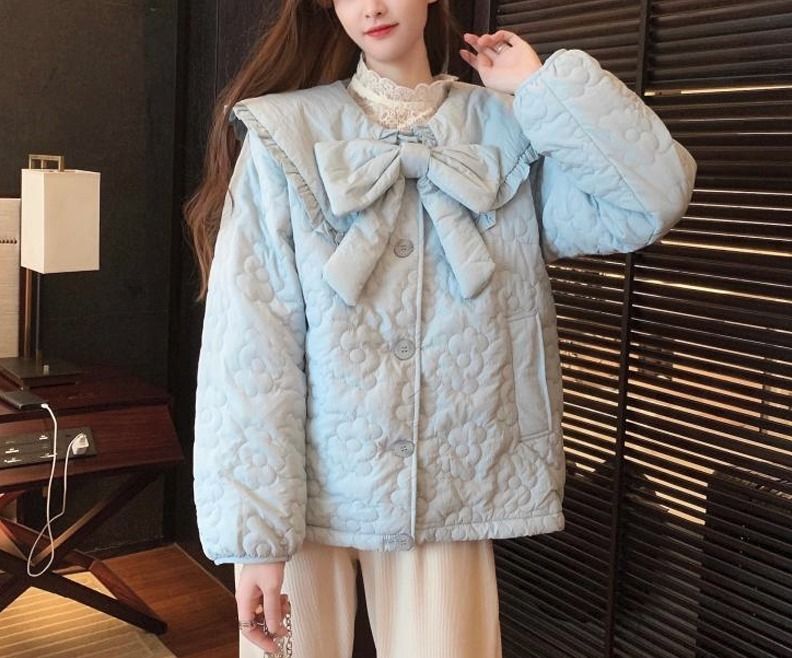 ジャケット コート 花柄キルティング リボン 大きい襟 かわいい 公式激安通販サイト 可愛い柄のジャケット ウエア(男性用)