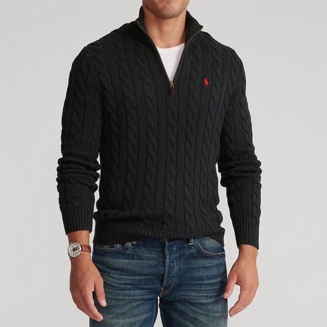 Ralph Laurenラルフローレンウール&コットンジップセーター BLK Ralph Laurenラルフローレンウール&コットンジップセーター BLK