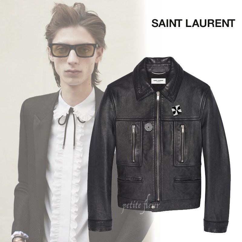 SAINT LAURENT 2021FW レザー ジャケット ジップアップ ブラック SAINT LAURENT 2021FW レザー ジャケット ジップアップ ブラック